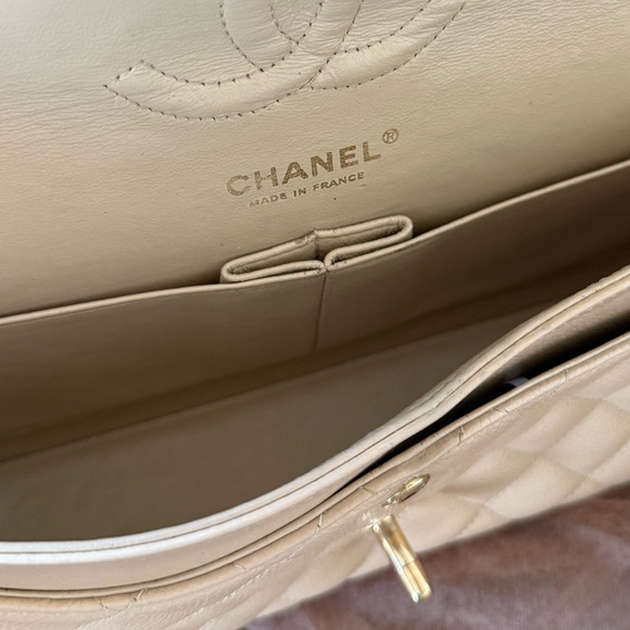 SOLD - CHANEL Beige Caviar Classic Double Flap Medium GHW Series 14 with card - Picture 14 of 17